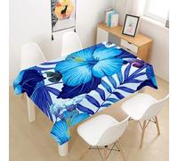 Aozhiswe Tovaglia Antimacchia 140x140 cm Quadrata Foglie di Palma di Ibisco Tovaglie Impermeabile Copritavolo Poliestere Protezione Tavolo Piante Blu, per Feste (2-4 Posti) a-7343