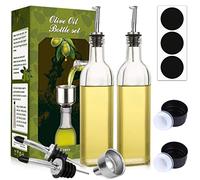 AOZITA - Set di 2 bottiglie in vetro per olio d'oliva da 481,9 ml, flacone da 500 ml, con versatori, imbuto ed etichette, caraffa per olio d'oliva per cucina