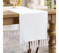Aoztio Runner da tavola Rustico in Stile Lino, Runner da Tavolo in Cotone da Fattoria, Runner da Tavolo Boho Lungo per la Decorazione della tavola di casa e l'uso Quotidiano - Bianco, 120cm