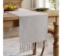 Aoztio Runner da tavola Rustico in Stile Lino, Runner da Tavolo in Cotone da Fattoria, Runner da Tavolo Boho Lungo per la Decorazione della tavola di casa e l'uso Quotidiano - caffè Chiaro, 230cm