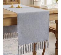 Aoztio Runner da tavola Rustico in Stile Lino, Runner da Tavolo in Cotone da Fattoria, Runner da Tavolo Boho Lungo per la Decorazione della tavola di casa e l'uso Quotidiano - Grigio Argento, 150cm