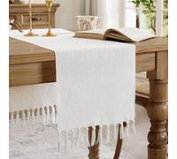 Aoztio Runner da tavola Rustico in Stile Lino, Runner da Tavolo in Cotone da Fattoria, Runner da Tavolo Boho Lungo per la Decorazione della tavola di casa e l'uso Quotidiano - Bianco Sporco, 275cm