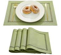 Aoztio Set di 4 tovagliette Stile Lino Campagnolo 30x45 cm, Motivo Geometrico Rustico Perforato Effetto Lino - Lavabili per Ogni Occasione: pasti, Feste, Uso Quotidiano - Verde Salvia