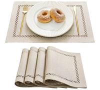Aoztio Set di 4 tovagliette Stile Lino Campagnolo 30x45 cm, Motivo Geometrico Rustico Perforato Effetto Lino - Lavabili per Ogni Occasione: pasti, Feste, Uso Quotidiano - caffè
