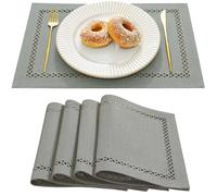 Aoztio Set di 4 tovagliette Stile Lino Campagnolo 30x45 cm, Motivo Geometrico Rustico Perforato Effetto Lino - Lavabili per Ogni Occasione: pasti, Feste, Uso Quotidiano - Grigio