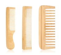 AOZUO Pettine in bambù, a denti larghi, antistatico, in legno naturale, per massaggi, districante, senza manico, per donne e ragazze, capelli lisci e naturali, ricci e secchi (3 pezzi)