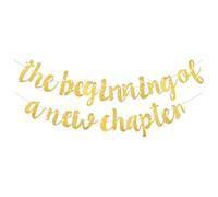 AOZUO Striscione con scritta in lingua inglese "The Beginning of A New Chapter", decorazione per feste di addio con glitter, per pensionamento, laurea, inaugurazione della casa, trasferimento,