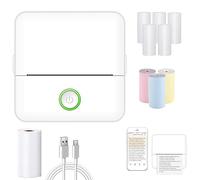 APAAZO Stampante Doodle Dash, Mini stampante portatile Notebuddy, Mini stampante portatile Myminiprinter, Mini stampante Nota Buddy, Stampante Per Adesivi Senza Inchiostro Bluetooth (White Suit)