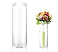 APACALI 1 vaso in vetro grande, 35 x 12 cm, cilindro, in vetro trasparente, rotondo, sottile, per orchidee, rose, tulipani, erba della pampa, decorazione da tavolo, candela