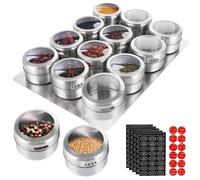APACALI 12 barattoli magnetici per spezie con base a parete, contenitore per spezie magnetico, in acciaio inox, contiene 100 adesivi per etichettatura