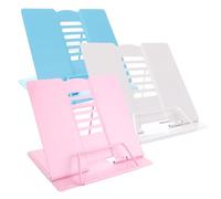 APACALI 3 supporti per libri in metallo, 6 livelli, regolabili, per lettura, in metallo, per libri di cucina, pieghevole, per tenere disegni di discorso, iPad, ricette, bianco, blu, rosa