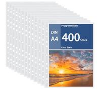 APACALI 400 buste trasparenti in formato A4, perforate da 0,05 mm, buste extra resistenti, apertura superiore, trasparenti, per raccoglitori A4