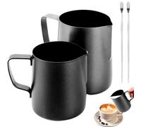 APACALI Barista - 2 bricco per latte in acciaio inox nero, con misurazione Mark e Latte Art, per cappuccino espresso, 600 ml + 350 ml