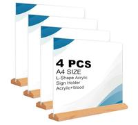 APACALI Espositore A4, formato orizzontale, formato A4, formato A4, con base in legno, supporto a L per pubblicità, ristorante, bancone