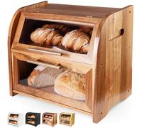 Apace Living Arise Stylish Acacia Bread Bin Box for Kitchen Countertop, Premium Extra Large 2-Shelf Wooden Bread Storage with Clear Windows and Air Vents Keeps Bread and Bagels Fresh, Self Assembly