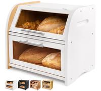 Apace Living Elegante Portapane in per Cucina, Cesta in Legno per Pane Extra-large 2 Ripiani con Vetrine Trasparenti e Prese d’Aria per Mantenere Freschi Pane e Dolci 40 x 26 x 37