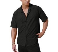 APAELEA Camicia estiva da uomo a maniche corte, con ritagli, per il tempo libero, con colletto a risvolto, traspirante, vintage, con bottoni, vestibilità regolare, per le vacanze
