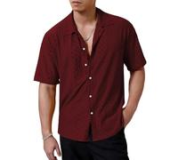 APAELEA Camicia estiva da uomo a maniche corte, con ritagli, per il tempo libero, con colletto a risvolto, traspirante, vintage, con bottoni, vestibilità regolare, per le vacanze