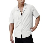 APAELEA Camicia estiva da uomo a maniche corte, con ritagli, per il tempo libero, con colletto a risvolto, traspirante, vintage, con bottoni, vestibilità regolare, per le vacanze