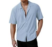 APAELEA Camicia estiva da uomo a maniche corte, con ritagli, per il tempo libero, con colletto a risvolto, traspirante, vintage, con bottoni, vestibilità regolare, per le vacanze