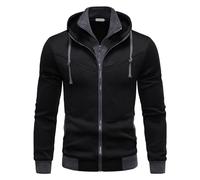 APAELEA Felpa Uomo con Cappuccio Falso Due Pezzi Manica Lunga Maglioncino con Zip Giacca,Nero,XL