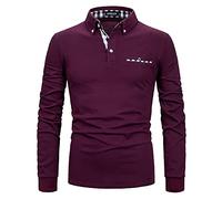 APAELEA Polo da Uomo a Manica Lunga Contrasto Formale Cotone Magliette Tennis Golf T-Shirt，Rosso，XL
