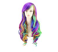 Apanphy® Cosplay colorato ondulato lungo arcobaleno parrucca di capelli per le donne Lady