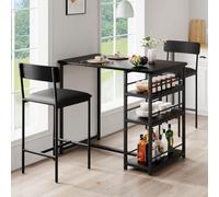Apartment-Bla - Set di 3 pezzi con tavolo da bar e sgabelli, con portabottiglie e portaspezie, tavolo da pranzo da cucina con 2 sedie imbottite e 3 ripiani, salvaspazio per piccoli spazi,