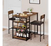 Apartment-Ret - Set di 3 pezzi con tavolo da bar e sgabelli, con portabottiglie e portaspezie, tavolo da pranzo da cucina con 2 sedie imbottite e 3 ripiani, salvaspazio per piccoli spazi, set da 3
