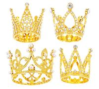 Apausvcm 4 mini corona, decorazione per torte, corona d'oro, decorazione per torte, decorazione per torte, perla dorata, per bambini, matrimonio, tema reale, festa di compleanno