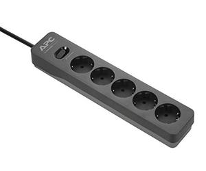 APC Surge Protector PME5B-GR Ciabatta Elettrica con Protezione da Sovratensione, Spina Schuko a 5 Ingressi, Commutabile, per PC, TV, Nero