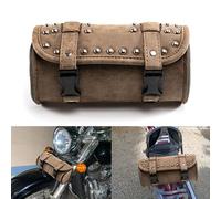 APEBAZY APE-MTGB39-B - Borsa per forcella da moto, universale, per manubrio, con borchie, in pelle PU, decorativa, con borchie, per portapacchi posteriore Sissy Bar (marrone), 21 x 10 cm