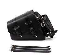 APEBAZY Borse da sella per moto - Borsa a sacca in pelle PU vintage nera, borsa laterale triangolare per attrezzi con portabottiglie - Lato sinistro