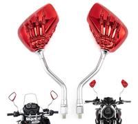 APEBAZY Specchietto retrovisore universale per moto cromato con design a teschio e artigli adatto per moto sportive da strada, chopper e cruiser, con bullone per specchietto (Rosso)