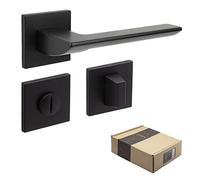 APECS Maniglia per porte interne, nera opaca, moderna, per porta di casa e interna, con rosette quadrate, con materiale di fissaggio, modello ELECTRA WC - bagno