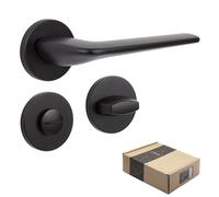 APECS Maniglia per porte interne, nera opaca, moderna, per porta di casa e porta interna, con rosette quadrate, con materiale di fissaggio, per porta modello CAPELLA WC - bagno