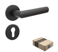 APECS Maniglie per porte interne, maniglia nera opaca moderna per porta di casa e porta interna con rosetta rotonda, guarnizione con materiale di fissaggio, modello KUMA PZ - cilindro profilato