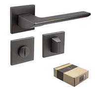 APECS Maniglie per porte interne moderne, maniglia per porta con rosetta quadrata in grafite opaca, guarnizione con materiale di fissaggio, accessorio per porta modello ELECTRA WC - Bagno