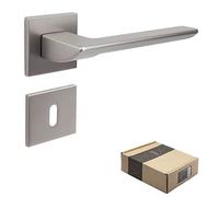 APECS Maniglie per porte interne moderne, Türklinke per porta di casa e porta interna con rosetta quadrata, maniglia in nichel opaco, guarnizione con materiale di fissaggio, modello ELECTRA BB