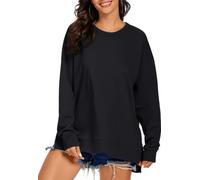 APEIYU Girocollo manica lunga Top da donna Split laterale sciolto Casual lavorato a maglia felpe camicetta, 5-nero, L