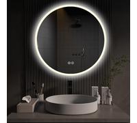 ApeJoy Specchio da bagno a LED rotondo da 60 cm, con illuminazione e anti-appannamento, specchio da parete a LED con interruttore touch e memoria, specchio luminoso