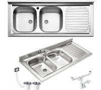 Lavello da Appoggio in Acciaio Inox 2 Vasche a Sinistra Dimensioni 120x50 cm PI1