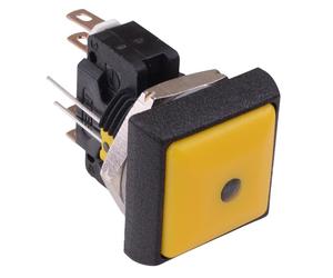 APEM Pulsante Illuminato LED Giallo Quadrato 16mm Momentaneo DPDT 5A