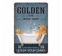 Aperiy Poster Golden Retriever con vasca da bagno Golden Retriever Wash Your Paws Wall Art da appendere poster su tela di carta fotografica Vivere camera da letto, bagno decorazione per la casa