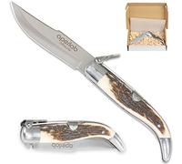 Aperlab, Coltello Albacete, realizzato a mano, realizzato a mano, lama in acciaio inossidabile e cache in corna di cervo autentica, pieghevole e sicuro per non chiudere da solo.