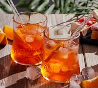 APEROL COMBO SPRITZ: 2 bicchieri realizzati dal recupero di bottiglie Aperol + 2 cannucce in vetro logate spritz. Il regalo ecologico ideale per cocktail e spritz, Packaging ecosostenibile incluso