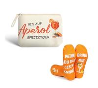 Aperol Geschenkset - Aperol Make Up Tasche & Socken Geschenkset für Damen, Lustige Aperol Spritz Geschenkidee, Geschenk für Frauen, Kosmetiktasch & Socken 36-42