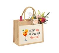 Aperol Spritz per donne, mamma, sorella, amiche e damigelle d'onore, borsa in iuta sostenibile, per trucchi, trucco, borsa regalo in iuta 100% iuta e cotone, Lei Vuole Solo Aperol, s