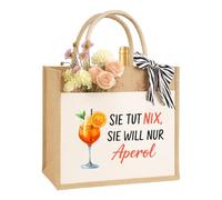 Aperol Spritz per donne, mamma, sorella, amiche e damigelle d'onore sostenibile, borsa regalo in iuta 100% iuta e cotone, Lei Vuole Solo Aperol, m