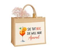 Aperol Spritz per donne, mamma, sorella, amiche e damigelle d'onore, sostenibile, JGA Juta, borsa regalo in iuta 100% iuta e cotone, Lei Vuole Solo Aperol, x_l